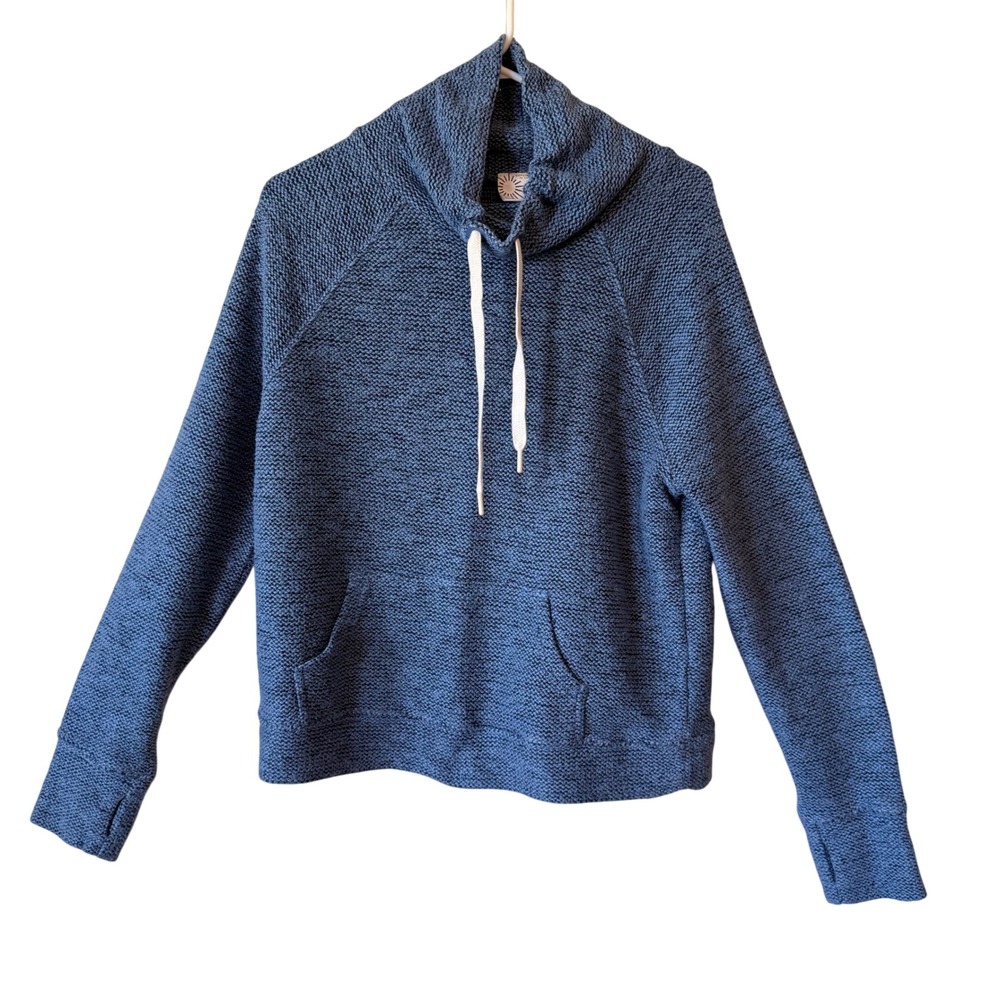 Aerie Women Cotton Blend Pullover Hoodie Medium Blue Funnel Neck Thumbholes